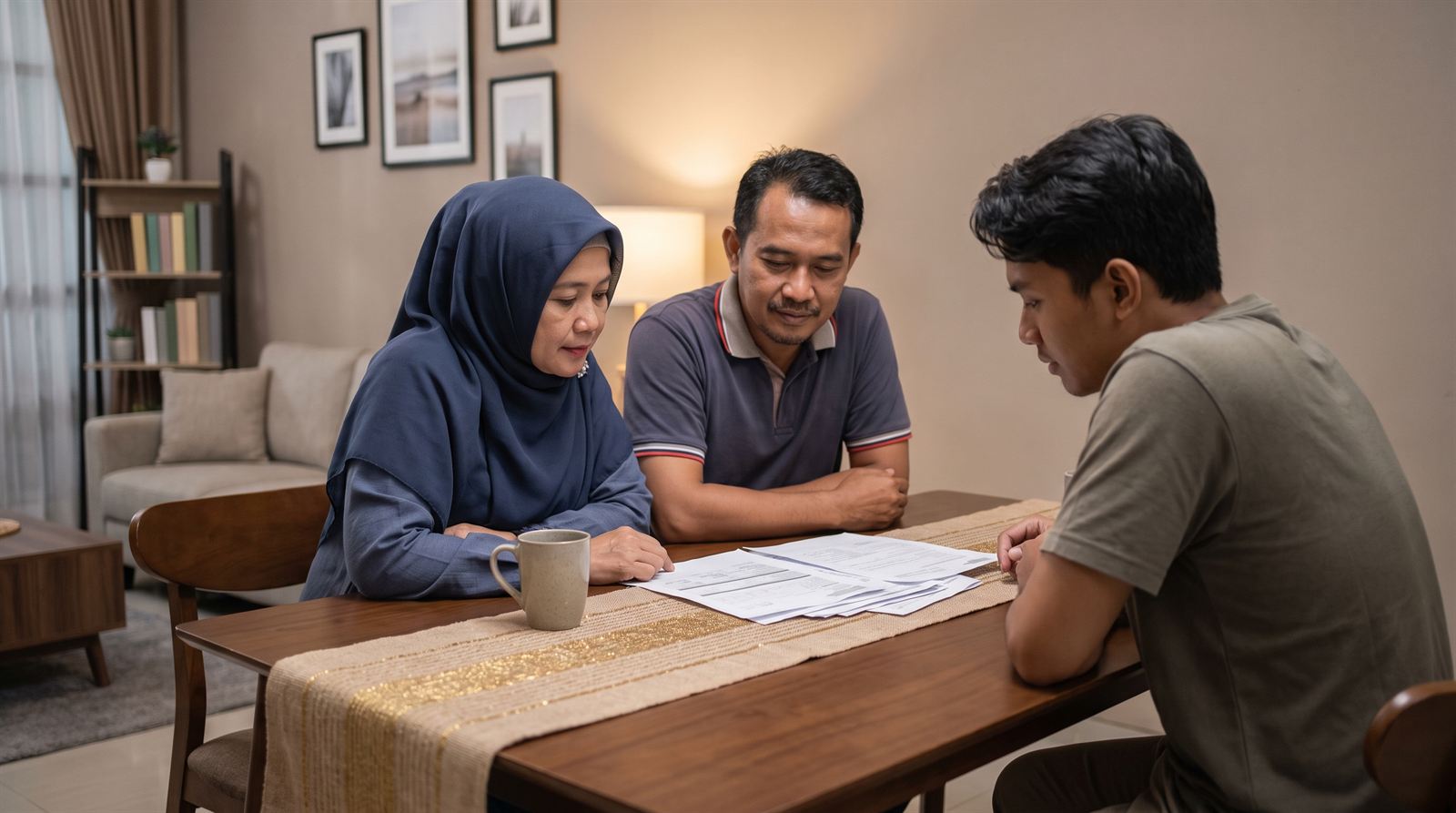 Ilustrasi: orang tua dan anak membaca penjelasan program bersama