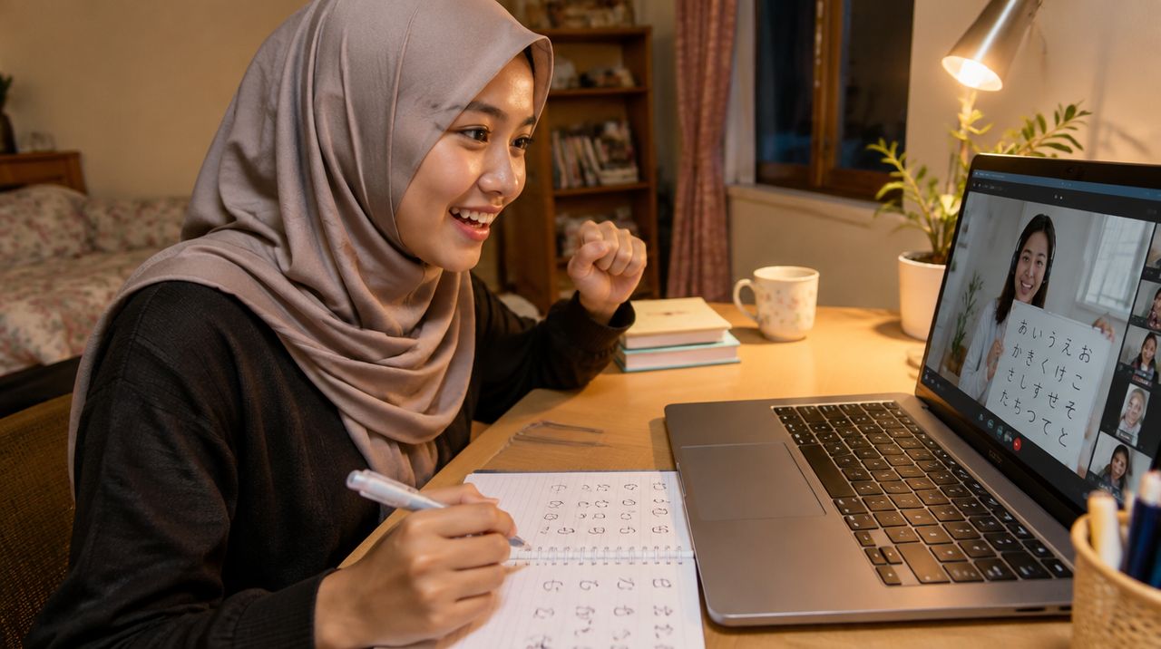 Siswa belajar bahasa Jepang di kelas bersama guru
